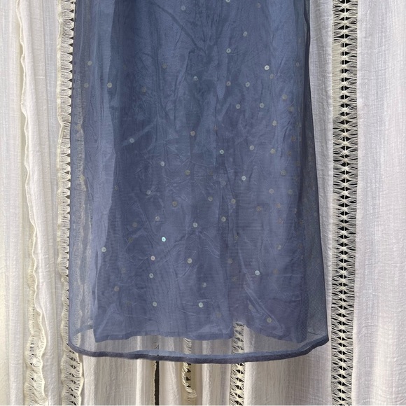 Vintage y2k Express Slate Blue Whimsical Fairy Layered Mesh Sequin Mini Dress M - Picture 8 of 10